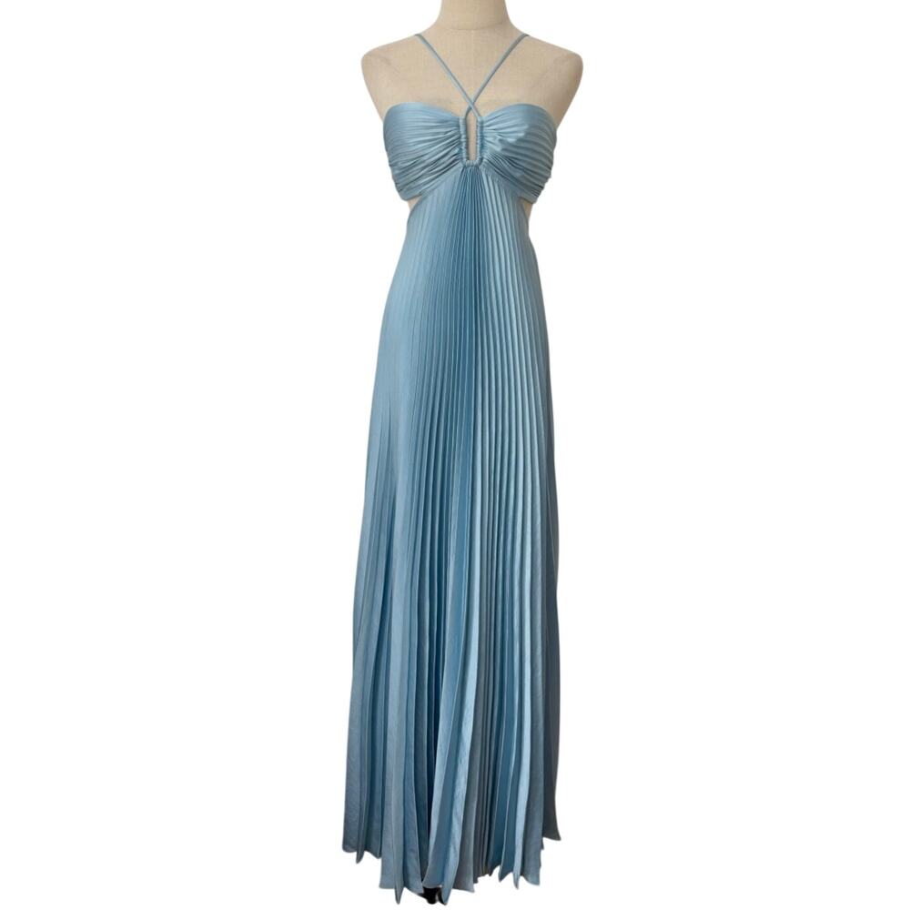 ALC Moira Satin Pleated Maxi Dress Delphinium Blue - Picture 7 of 11